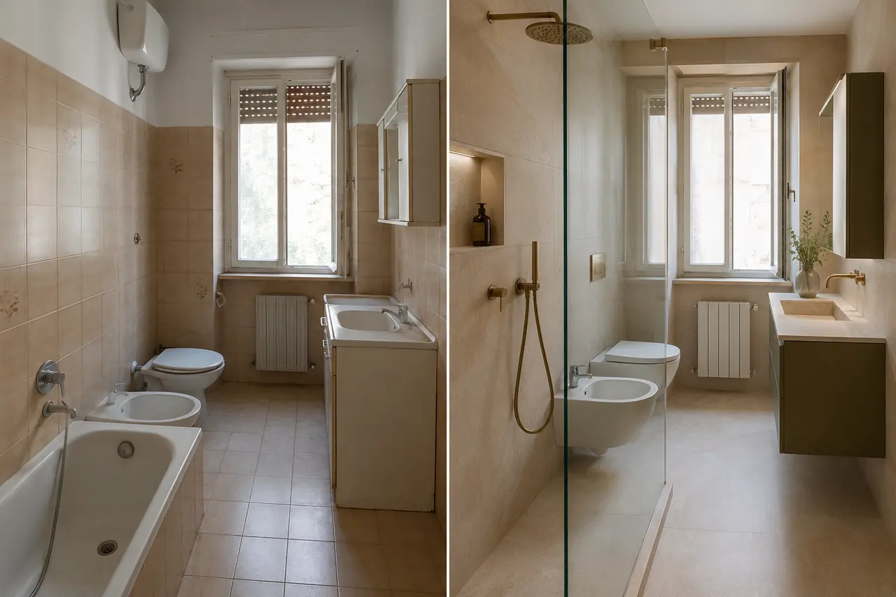 Bagno prima e dopo la ristrutturazione